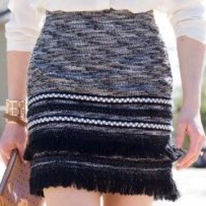 H & M Textured Black Fringe Skirt Size 14 NWT